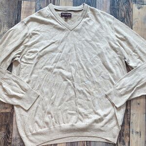 Johnston & Murphy Beige Pima Cotton V-Neck Sweater